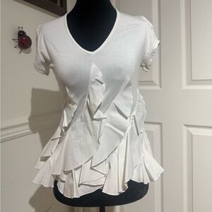 Chic White Ruffle Short Sleeve Top